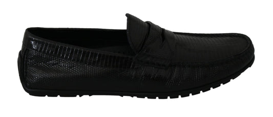 Exquisite Black Lizard Leather Loafers