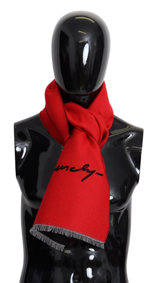 Elegant Red Wool Blend Unisex Scarf