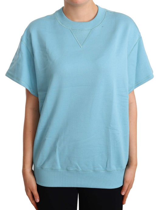 Elegant Blue Crew Neck Cotton Top