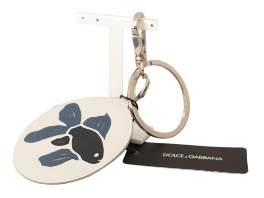 Chic White Leather Keychain