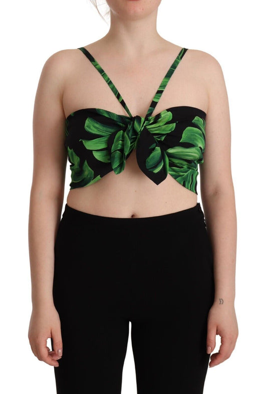 Elegant Leaf Print Halter Cropped Top