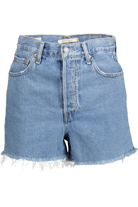 Chic Fringed Hem Denim Shorts in Light Blue