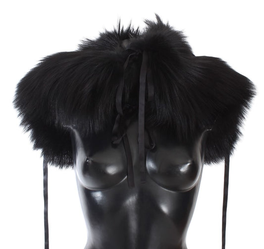 Elegant Black Fox Fur Silk Shoulder Wrap