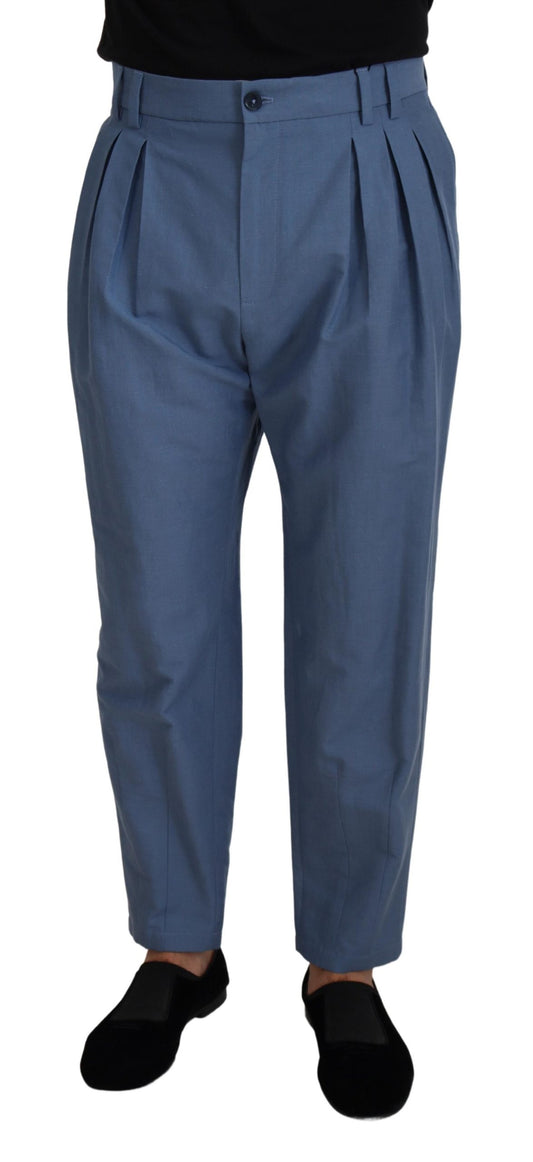 Elegant Blue Linen-Cotton Pants