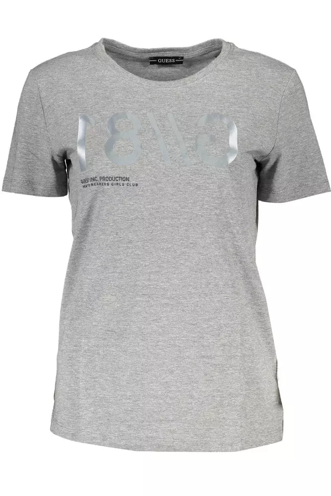 Chic Gray Logo Tee with Wide Neckline