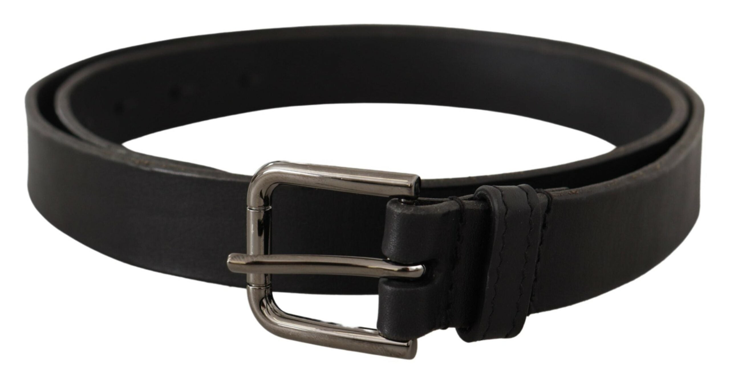 Elegant Black Leather Belt with Metal Buckle