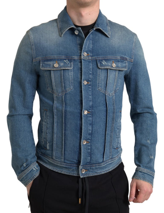 Elegant Blue Denim Stretch Jacket