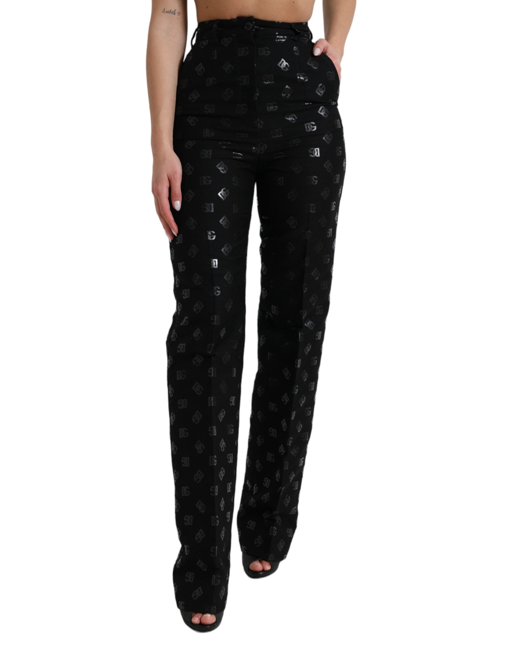 Chic High Waist Straight Pants with Logo Print