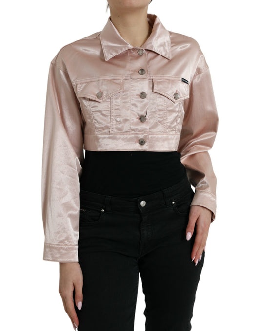 Elegant Pink Cropped Denim Jacket