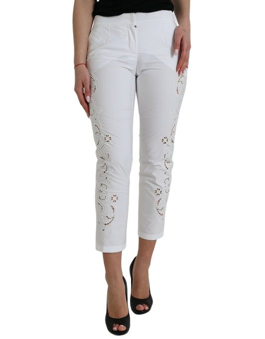 Elegant White Tapered Mid Waist Pants