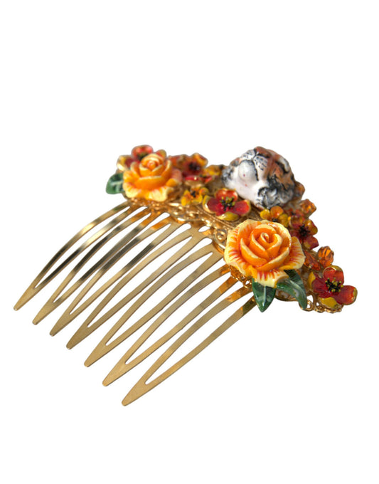 Gold Brass Crystal Leopard Floral Hair Comb