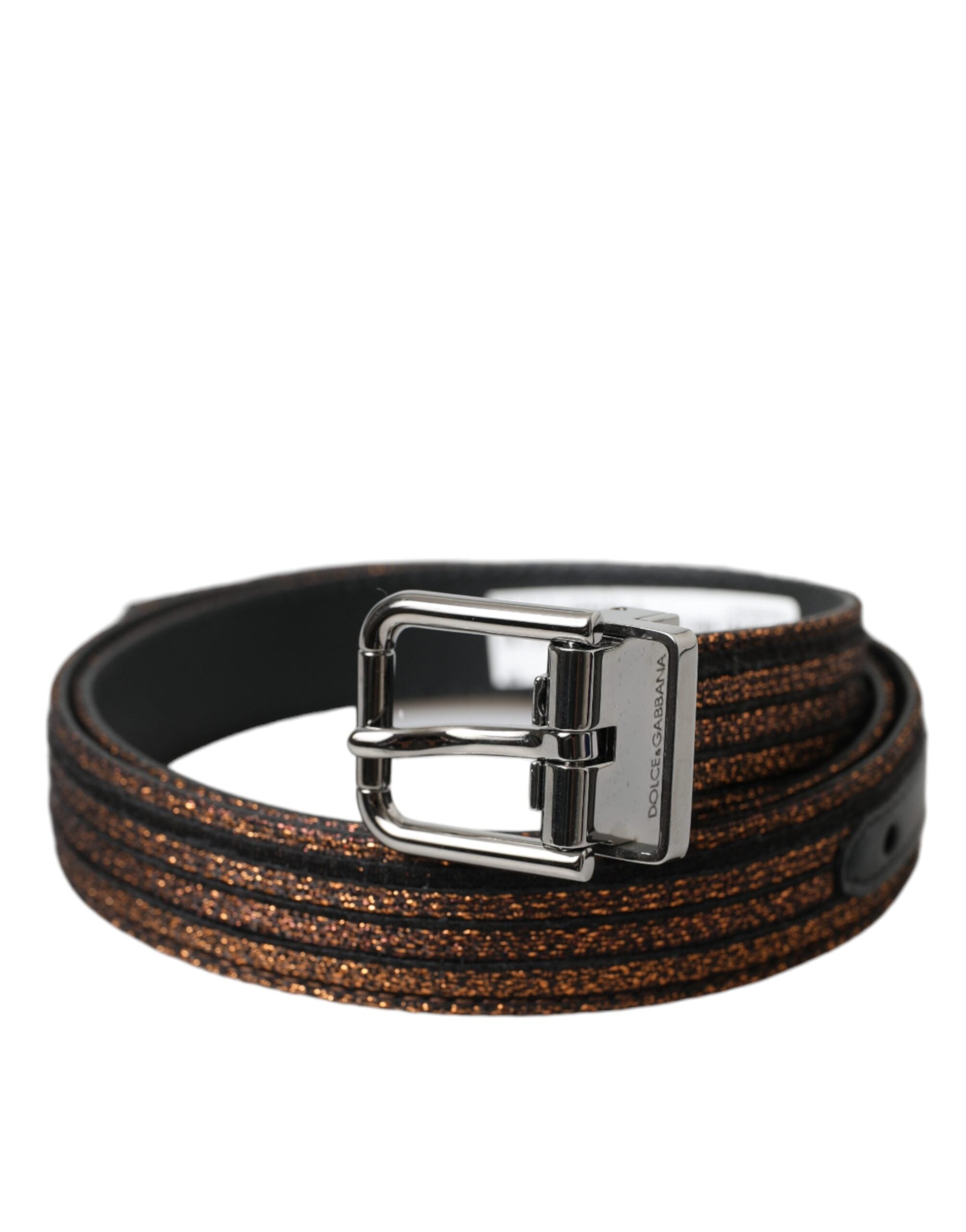 Gold Jacquard Stripes Silver Metal Buckle Belt