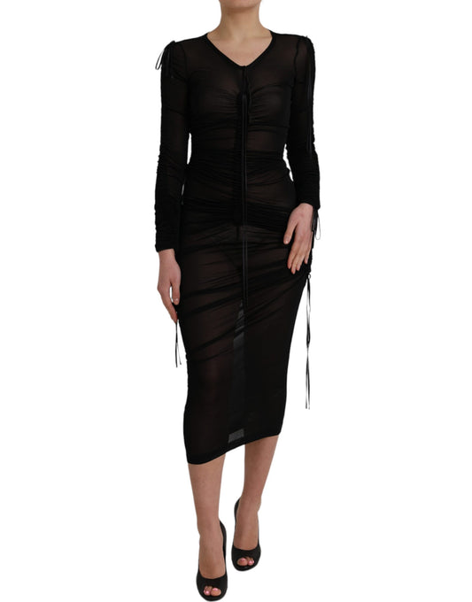 Black Sheer Bodycon Sheath Midi Dress