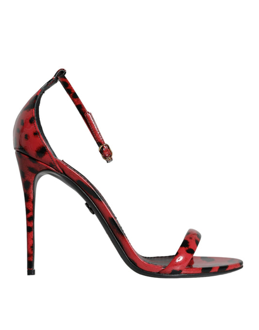 Red Leopard Leather Ankle Strap Keira Sandals Shoes