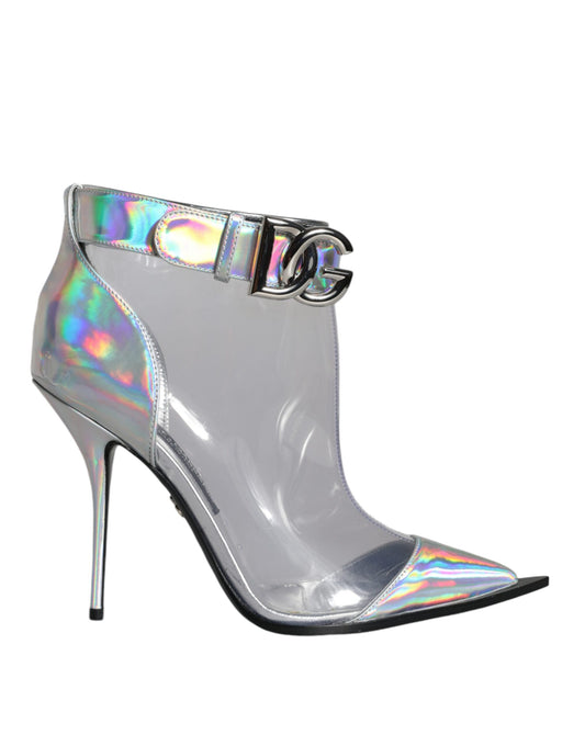 Silver Iridescent PVC Pointed Short Boots Shoes