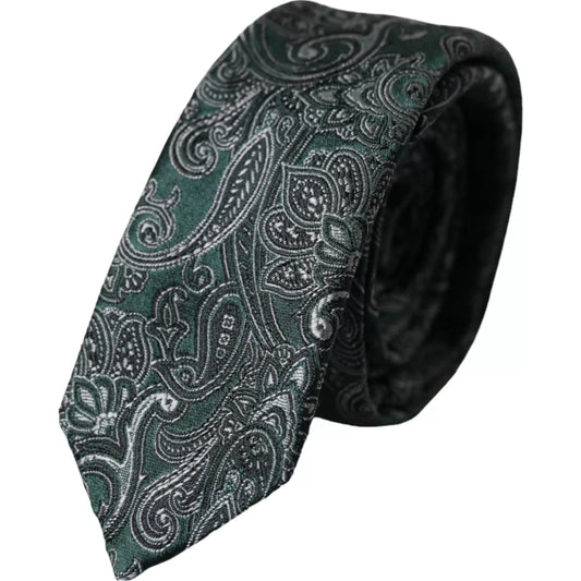 Green Floral Pattern 100% Silk Adjustable Men Tie