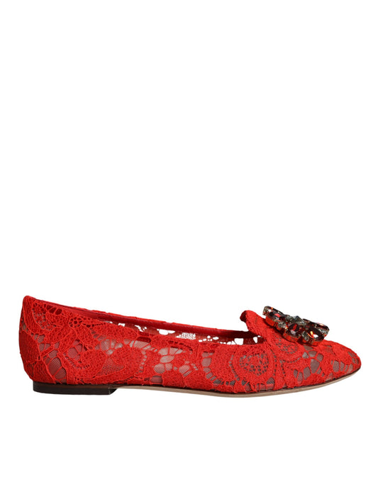 Red Lace Crystal Ballet Flats Loafers Shoes