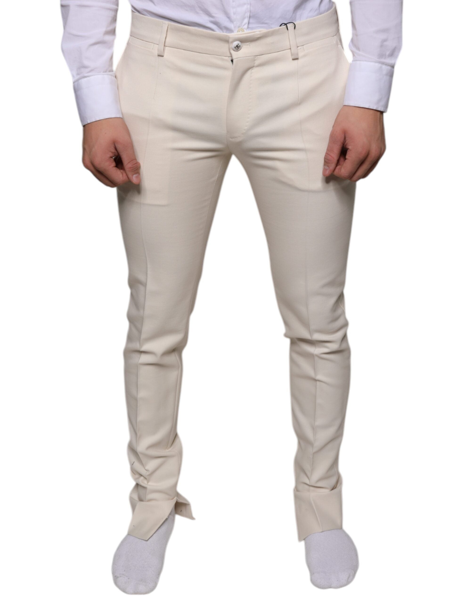 Off White Chino Wool Skinny Pants